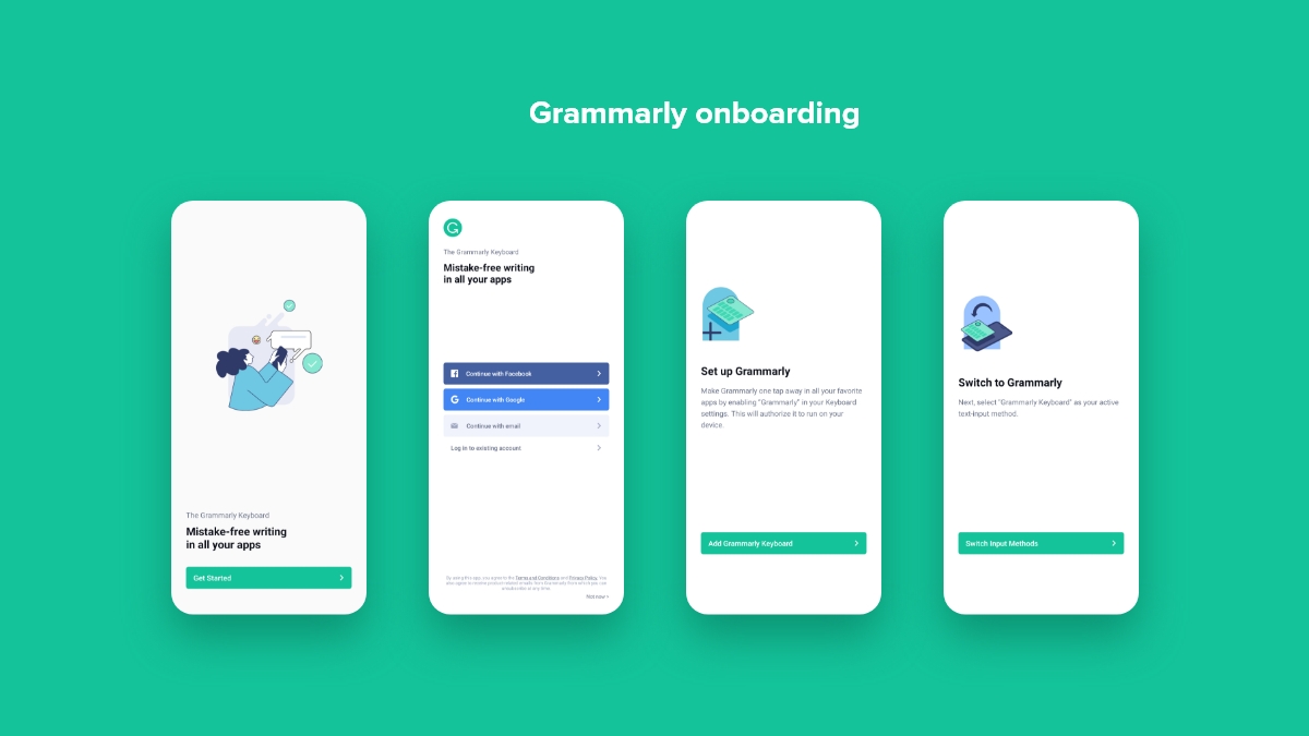 Grammarly mobile app UX: user-onboarding-screens