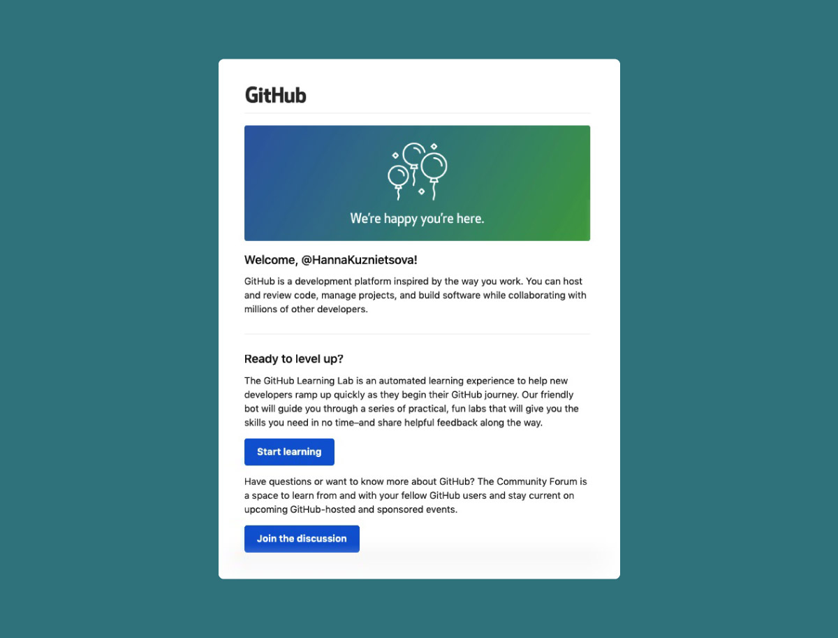 User onboarding email from Github