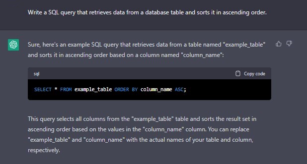 Write a SQL query that retrieves data from a database table and sorts it in ascending order. ChatGPT Prompt