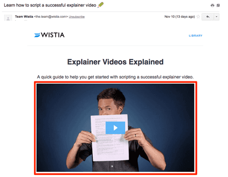 Wistia’s Email with video