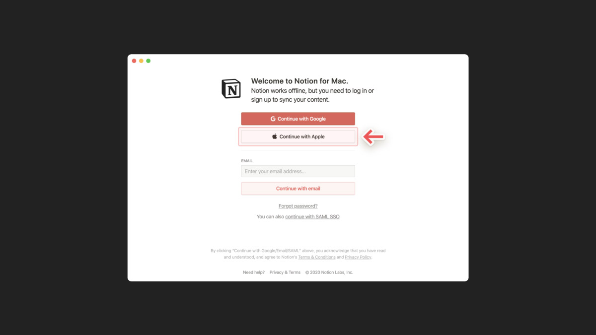 Single sign on functionality of notion using third party providers like apple, google