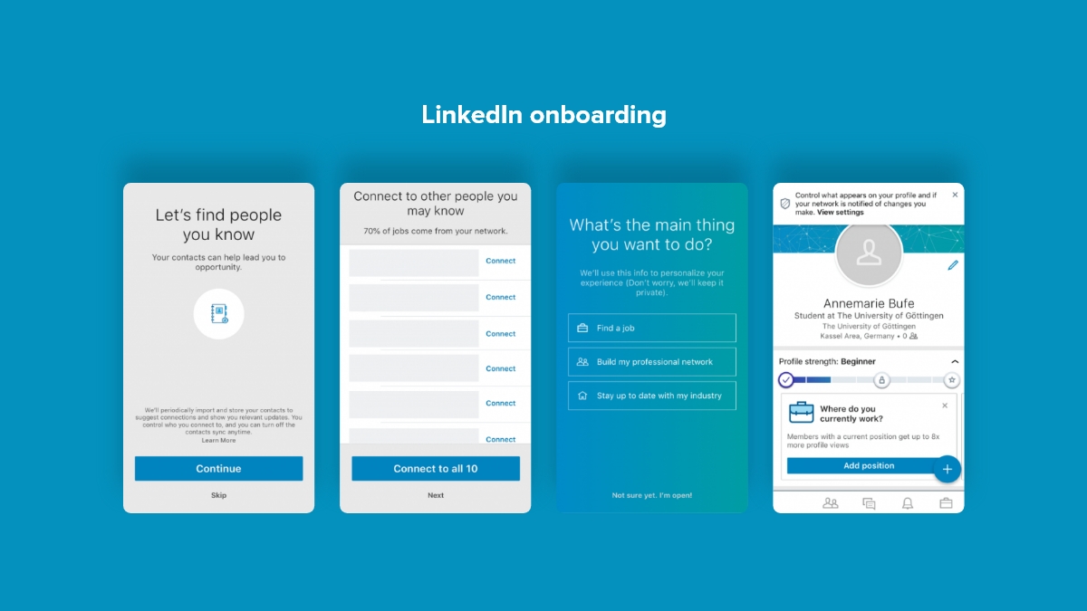 Linkedin mobile app UX: user onboarding flow