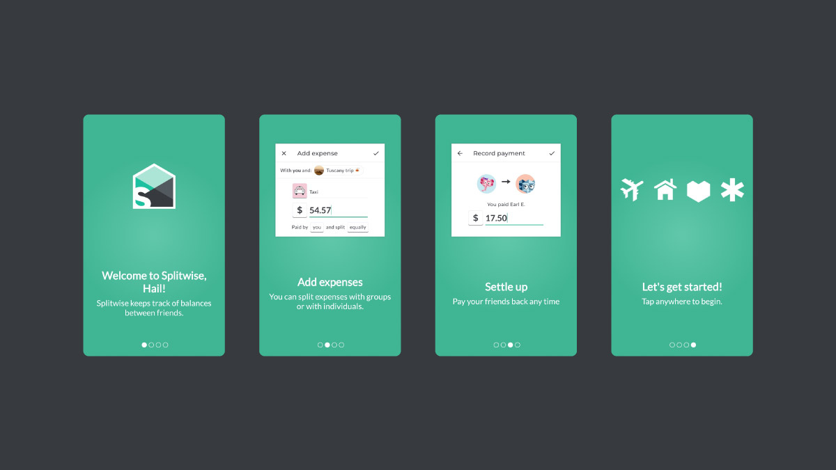 Functionality explained onboarding flow of splitwise